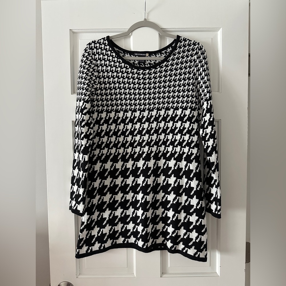 Sweaterworks Houndstooth Long Sleeve Sweater Dress